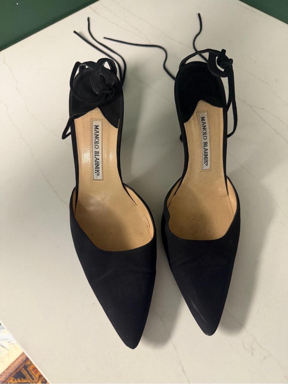 Manolo Blahnik Black Silk Pointed Toe Lace-Up Pumps. very sexy!